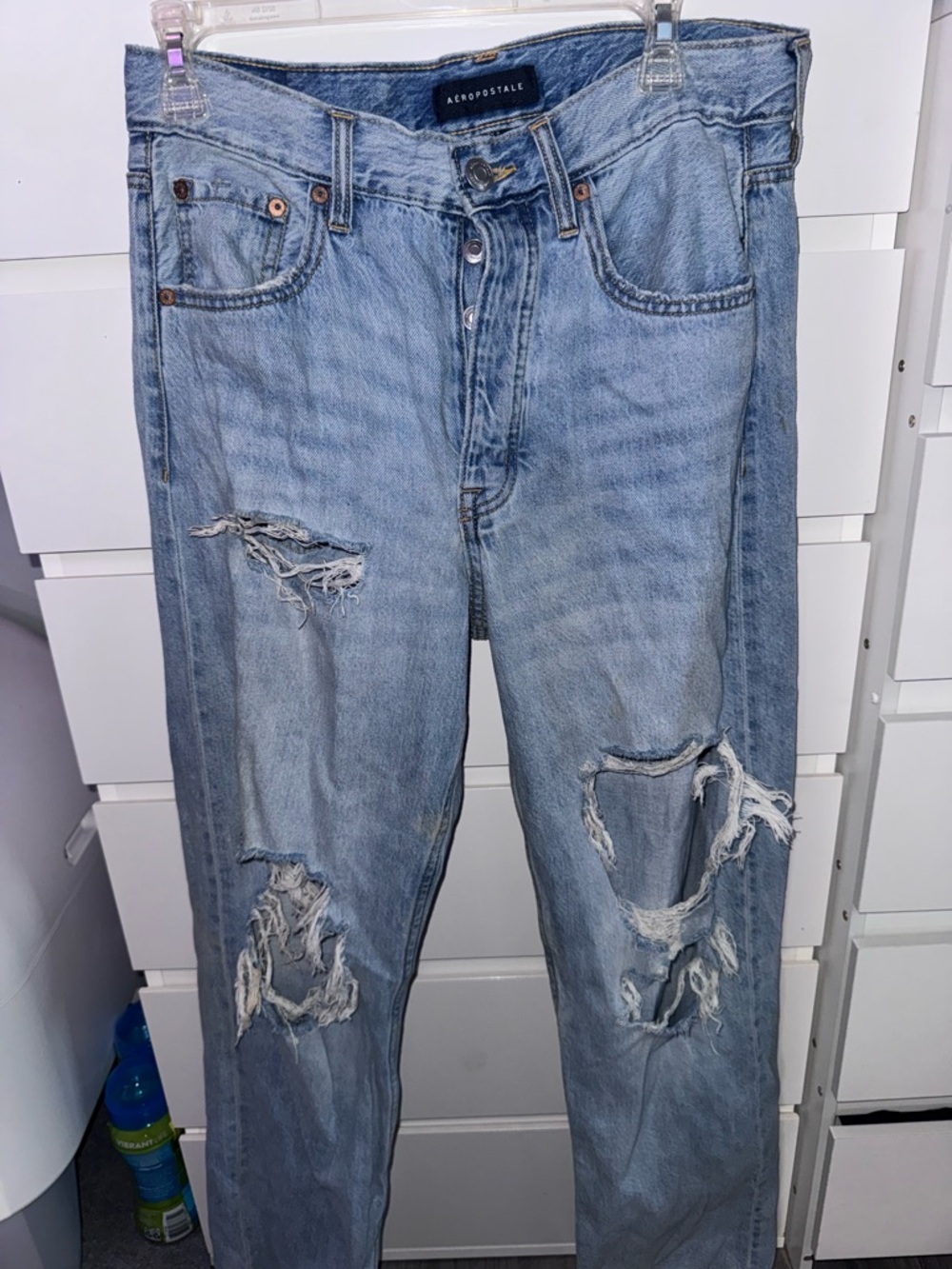 Aeropostale Women’s Light Blue Ripped Straight Jeans